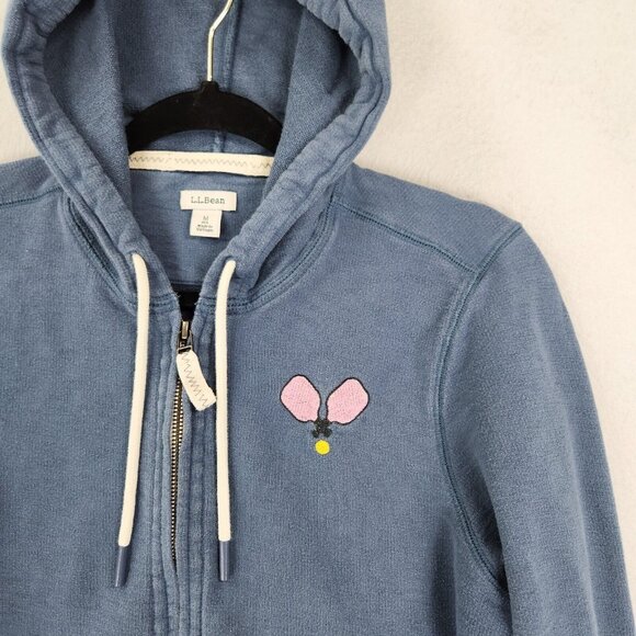 LL Bean Jacket Womens Medium Blue Full Zip Pickleball Hoodie Organic Cotton - Picture 2 of 12